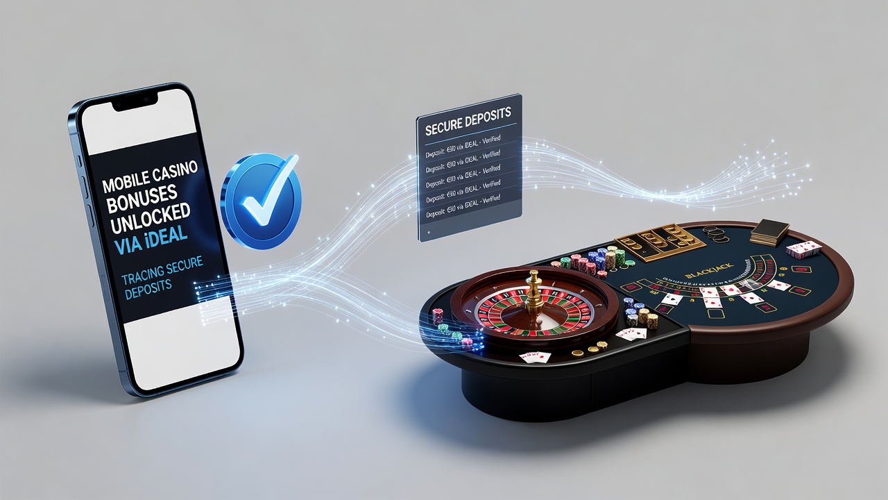 Live blackjack tafel en roulette wiel op mobiel scherm met iDEAL bevestiging